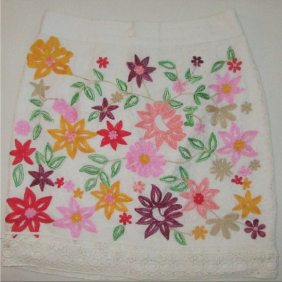 Maeve Anthropologie Ayaka Popcorn Lace Cream Floral Embroidery Skirt - Picture 9 of 16